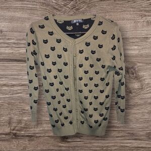 Ye Mak Cat Print Cardigan Sweater Size Small